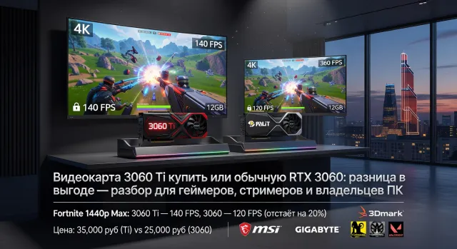 Видеокарта 3060 Ti купить или обычную RTX 3060: разница в выгоде — разбор для геймеров, стримеров и владельцев ПК